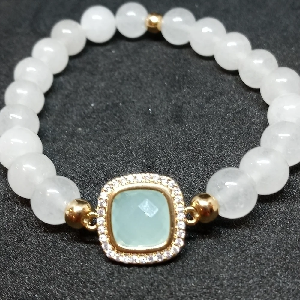 Stretchy Moonstone bracelet with rhinestone accent